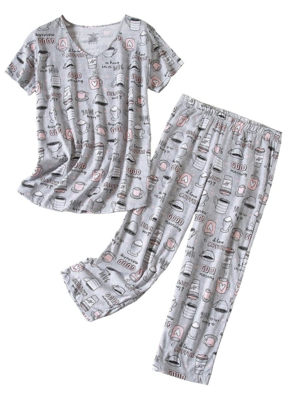 Womens Pajama Sets Cotton Short Sleeve Top With Capri Pants Pjs